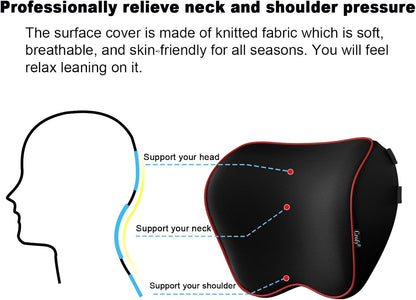 Crofy 2-Pack Car Neck Pillow, Headrest Pillow with Adjustable Strap, Black