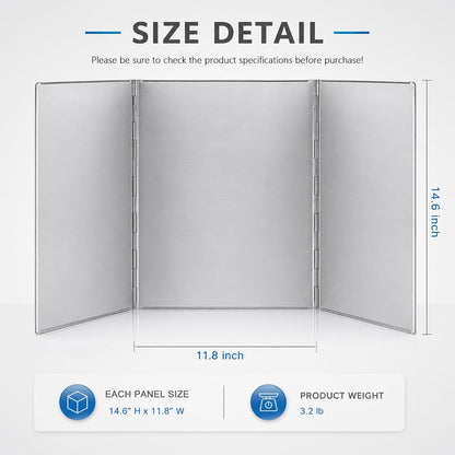 3 Sided Splatter Guard Stainless Steel Grease Splash Screen for Stove Top | Foldable Oil Splatter Shield for Wall, Cooktop, Frying Pan, Griddle