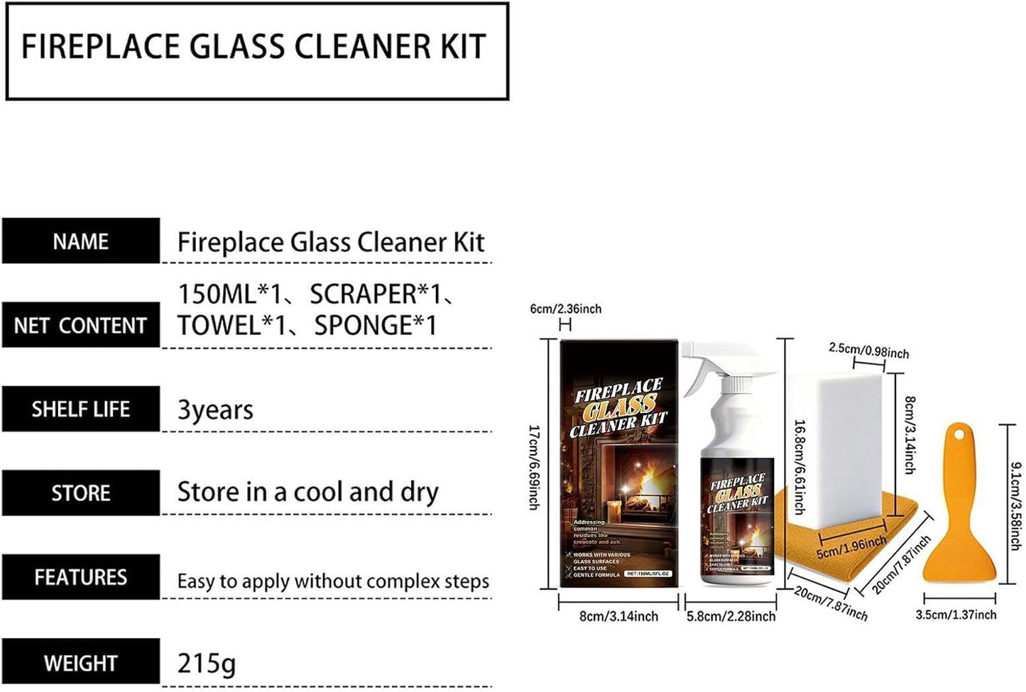 Fireplace Door Cleaner - Multi- Soot Remover, 150ml Dust Eliminator Gel, Steel Grates Care Formula, Heavy Duty Cleaner, Easy Application Brush | Indoor Chimney Cleaning, Brick Stone