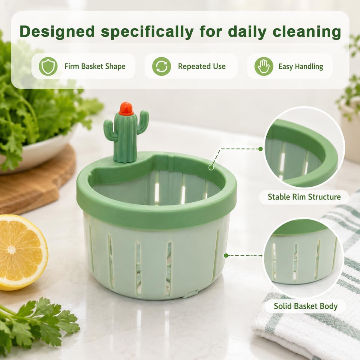 2026 New Cactus Sink Strainer Basket, Upgrade Multifunctional Kitchen Sink Drain Strainer Press Automatic Dumping Basket Anti-Clogging, 2 Pack (Green+Yellow)
