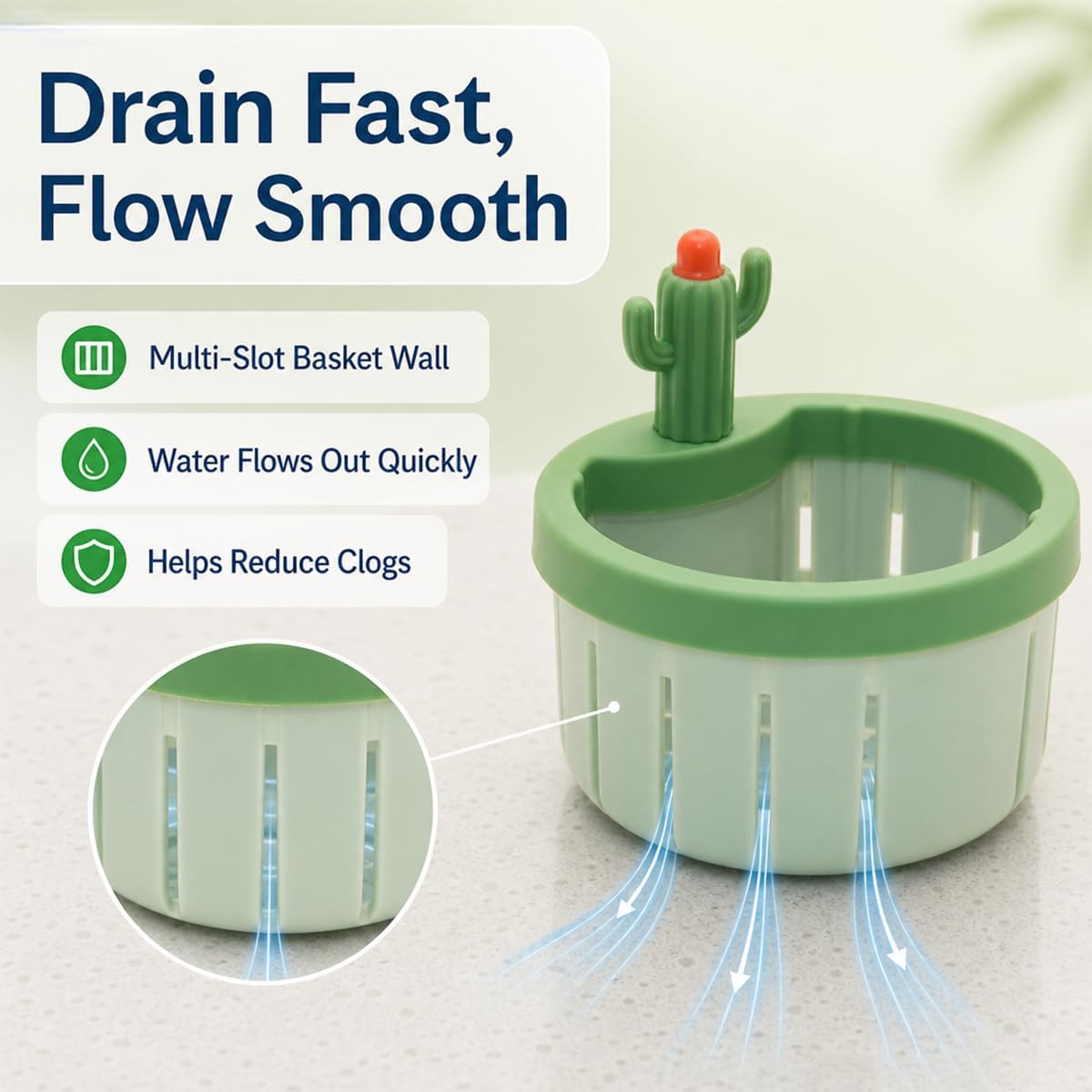 2026 New Cactus Sink Strainer Basket, Upgrade Multifunctional Kitchen Sink Drain Strainer Press Automatic Dumping Basket Anti-Clogging, 2 Pack (Green+Yellow)