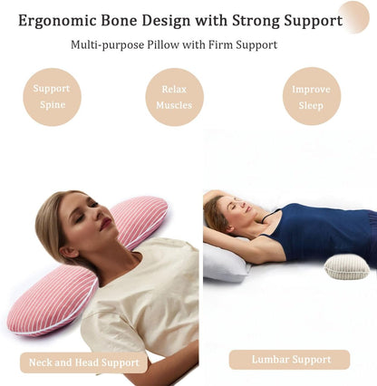 Buckwheat Pillow Cervical Neck Pillow, Buckwheat Hulls Filling Cooling Lumbar Support Pillow, Adjustable Firmness Ergonomic Design with Washable Cover, Blue 19"X7"