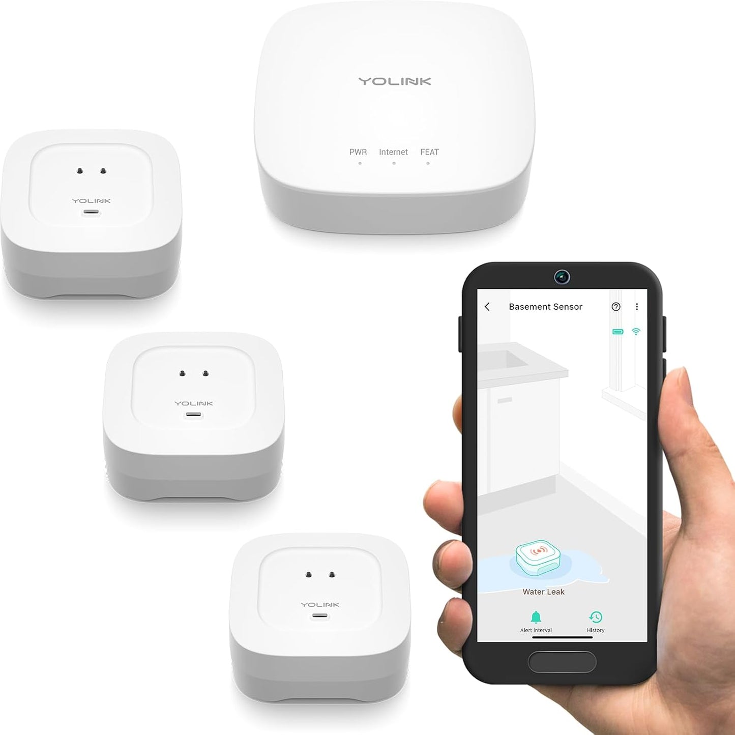 YoLink Water Leak Starter Kit: Hub + 6 Leak Sensor 4 (105 dB Siren), LoRa Long-Range, App/SMS/Email Alerts, D2D Offline, 2 AAA Up to 5-Year Battery, Compatible with Alexa/IFTTT/Home Assistant