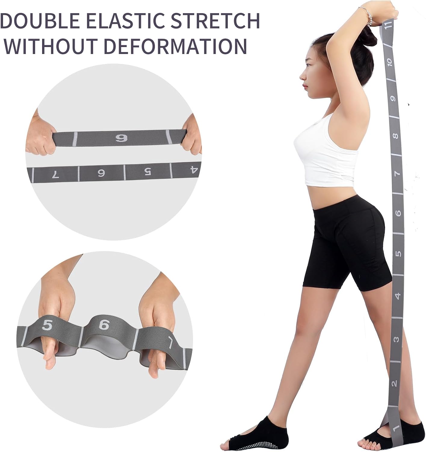 Elastic Stretching Strap with 11 Loops, Adjustable Stretch Band for Adults - Flexibility Straps for Yoga, Pilates, Dance - Non-Slip Fabric Resistance Band for Home Workout, Physical Therapy