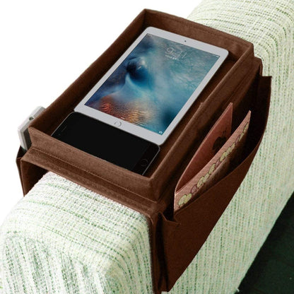 Sofa Armrest Organizer, Couch TV Remote Storage Organizer with Pockets for Recliner Armchair Snacks Glasses Smartphone Magazines Pouch (Black)