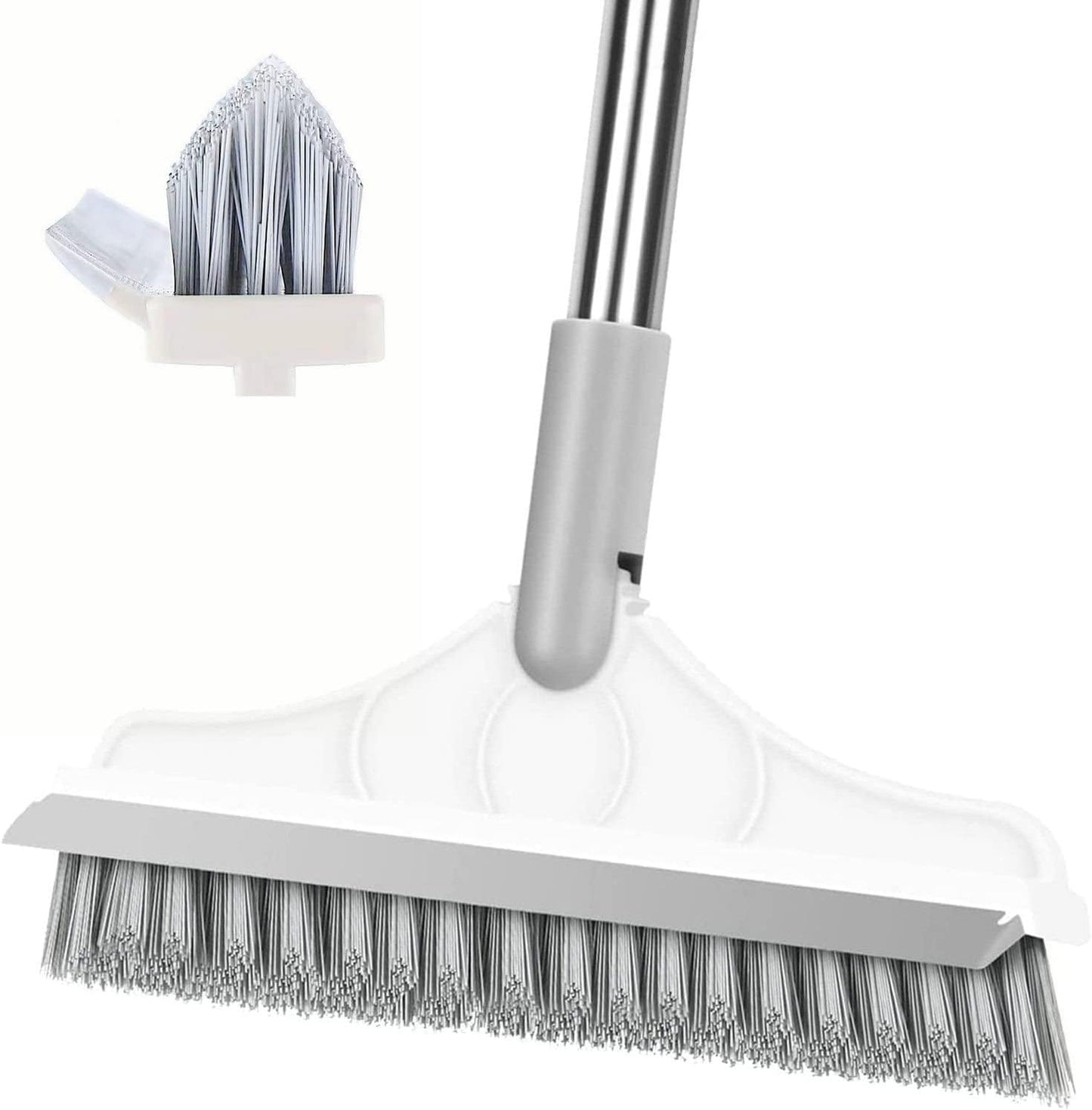 2 in 1 Cleaning Scrub Brush Grout Brush Scrapee 3 Poles 47.6'' Floor Scrub Brush with Long Handle V-Shape Stiff Bristle Brush Scrubber with Squeegee 120°Rotate Shower Scruber for Bathroom Glass