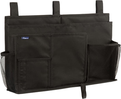 Surblue Bedside Caddy Hanging Organizer Storage Bag Pocket for Bunk, Hospital, College Dorm Rooms, Baby Bed Rails, Camp - 4 Pockets, 2 Hooks (Blue)