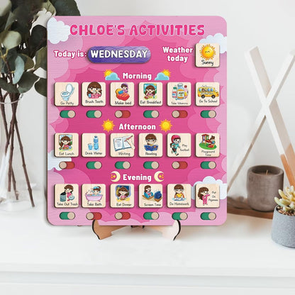 Daily Routine Chart for Kids, Visual Schedule, Routine Chart for Toddlers 3-5, Morning Bedtime Routine Chart for Toddlers, Wooden Chore Chart for Kids
