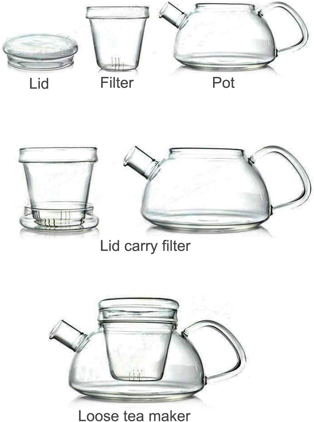 Glass Filtering Tea Maker Teapot with a Warmer and 6 Double-walled Tea Cups Set (Heating base, Standard)