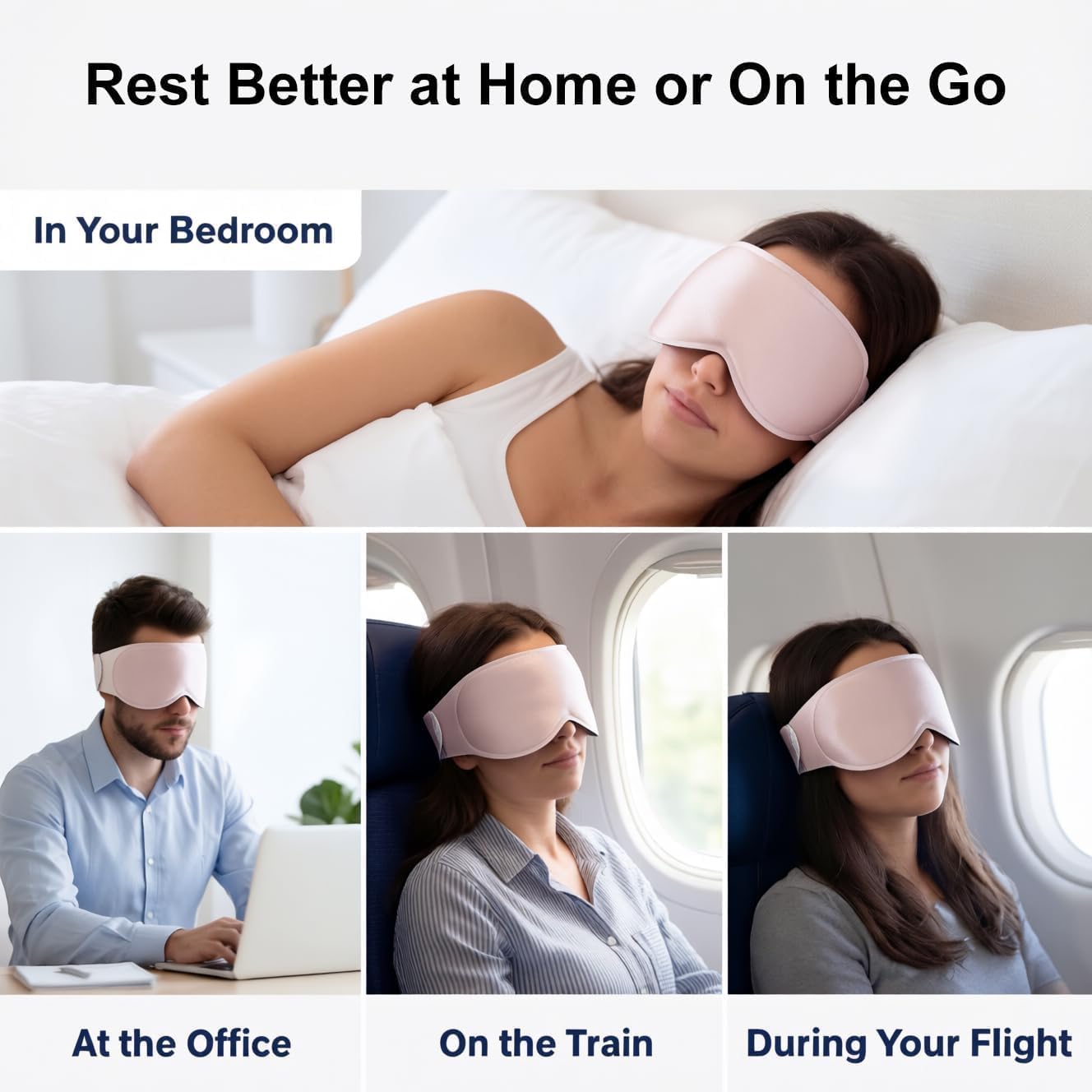 FACEMOON 3D Blackout Weighted Eye Mask for Sleep, Airplane Travel Essential | Long flights, road trips, gentle weighted comfort, deep cups, lash-friendly, adjustable strap, daytime naps for men & women