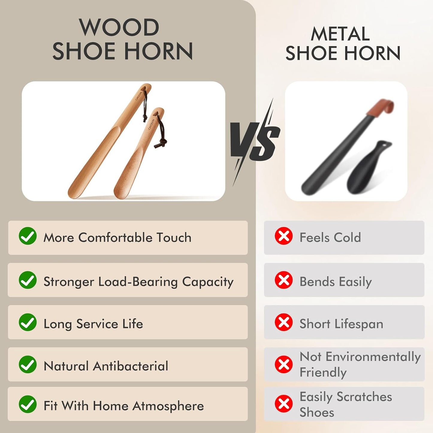 CHOSIN Shoe Horn Long Handle for Seniors Men Women, Small Shoe Spoon for Kids, 2pcs Boot Horn Shoe Helper for Home or Travel
