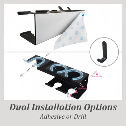 Hair Dryer Holder Wall Mounted, Stainless Steel Blow Dryer Holder for Bathroom, Hair Dryer and Straightener Holder Adhesive or Drilling, Hair Tool Organizer for Salon Barber Shops Banjekt