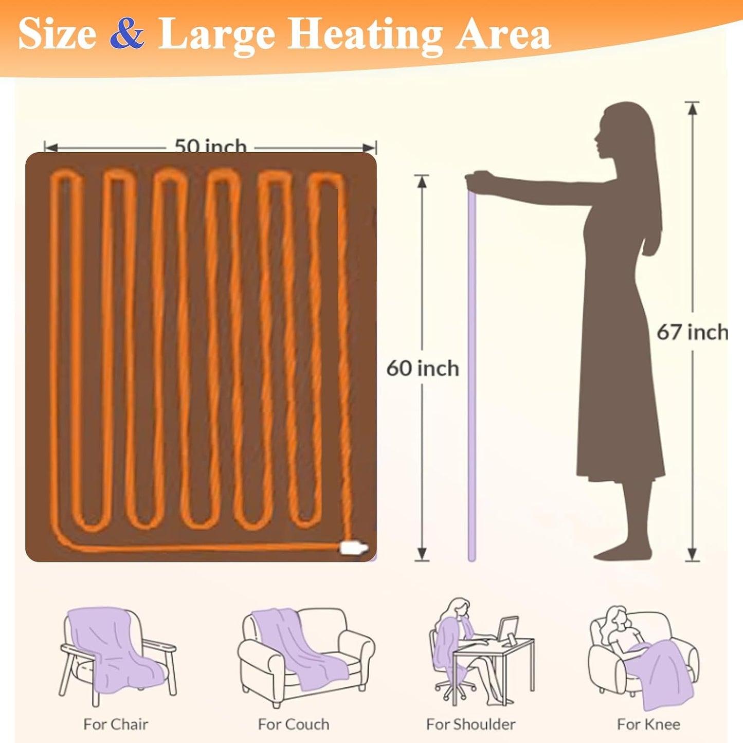 Heated Blanket Electric Throw, 50"X60" Heating Blanket Waffle with 12 Heat Levels, Fast Heating Blanket with 1-12H Timer, Overheat Protection with ETL & FCC for Bed Home Office Sofa (Light Gray）