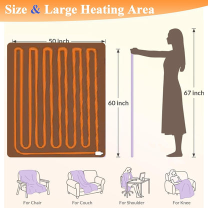 Heated Blanket Electric Throw, 50"X60" Heating Blanket Waffle with 12 Heat Levels, Fast Heating Blanket with 1-12H Timer, Overheat Protection with ETL & FCC for Bed Home Office Sofa (Light Gray）