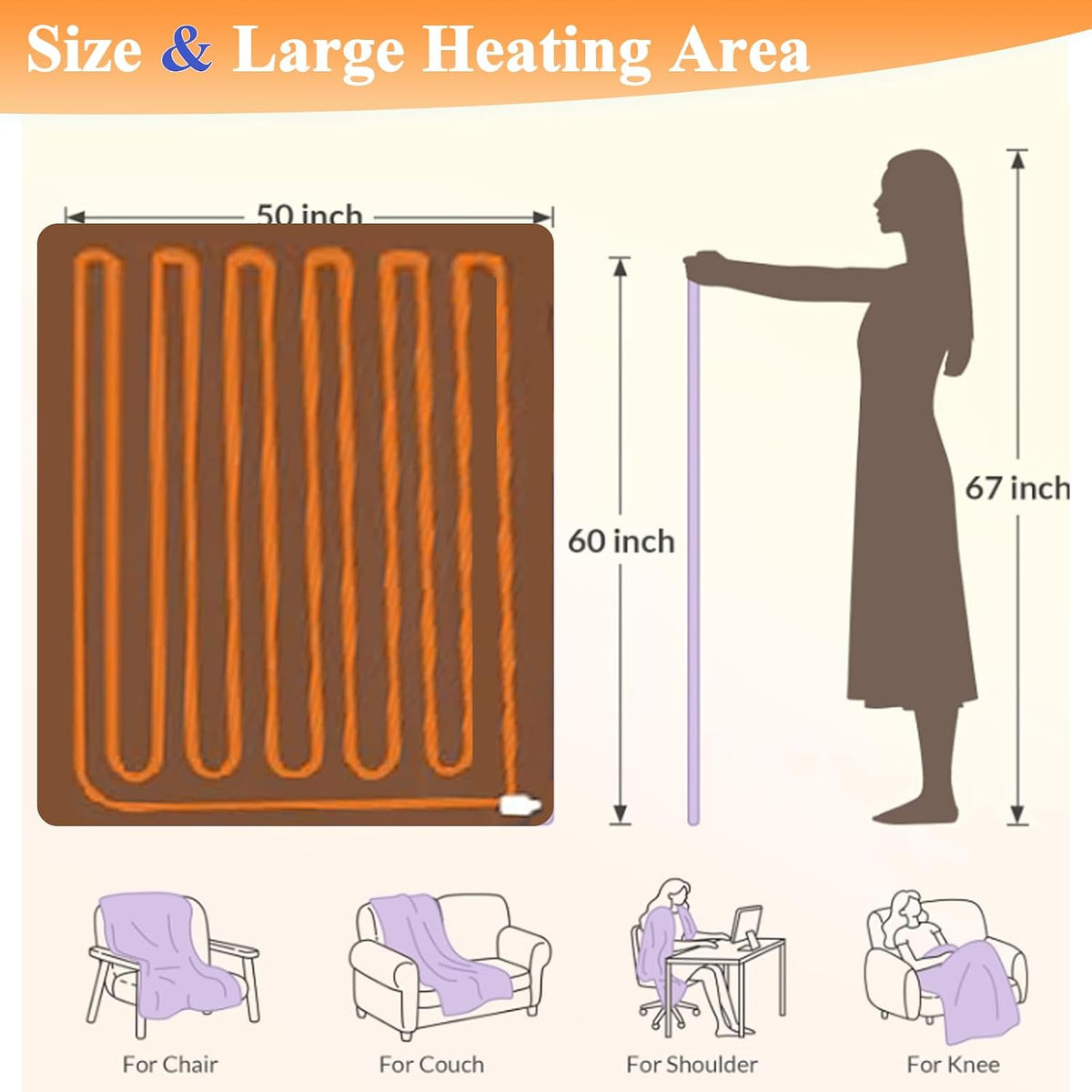 Heated Blanket Electric Throw, 50"X60" Heating Blanket Waffle with 12 Heat Levels, Fast Heating Blanket with 1-12H Timer, Overheat Protection with ETL & FCC for Bed Home Office Sofa (Light Gray）