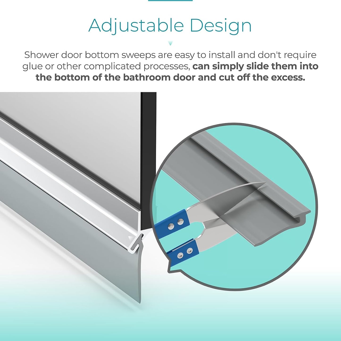 Framed Shower Door Sweep, 36" Shower Door Bottom Seal for Swing Doors | Angled Gray Swing Door T Seal Sweep with Drip Rail, Shower Bottom Door Sweep Replacement