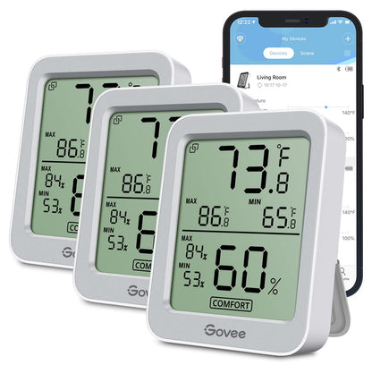 Govee Indoor Hygrometer Thermometer H5075 with Bluetooth App Control | Room Temperature Humidity Meter, 164ft Remote Monitor, Smart Alerts, 2 Years Data Storage Export, for Bedroom Wine Cellar