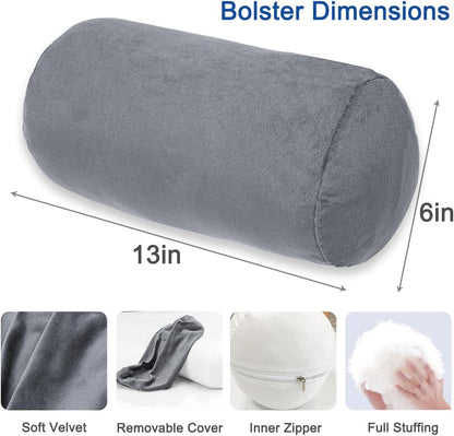 1 MIDDLE ONE Round Cylinder Bolster Pillow with Removable Cooling Cover, Tube Roll Cervical Pillow for Head, Neck, Back and Legs Support, 13"x 6", Grey