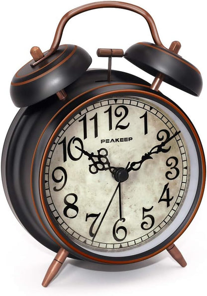 Peakeep Loud Alarm Clock for Heavy Sleepers Adults, Metal 4.5 Inches | Twin Bell Battery Operated Analog Alarm Clocks for Bedrooms Kids' Room Decoration (Jewel Blue)