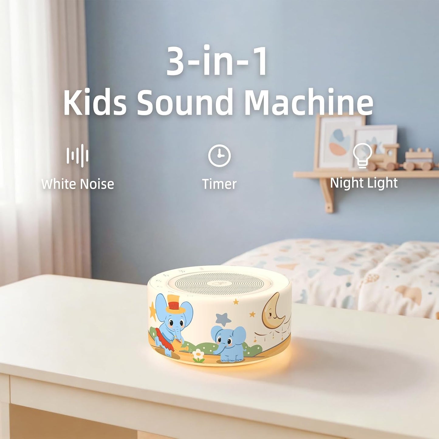 Kipcush White Noise Machine for Baby & Adults, 30 Soothing Sounds, Sleep Sound Machine with 8 Color Night Light, Memory Function, White Noise for Sleeping, Nursery, Office, Travel & Relaxation