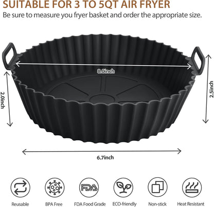 2 Pack Air Fryer Silicone Liners for Ninja, Reusable Silicone Bowl Basket Fit for 3 to 5QT Air Fryer, Replacement of Flammable Parchment Paper, Baking Tray Oven Accessories (Top 8in, Bottom 6.8in)