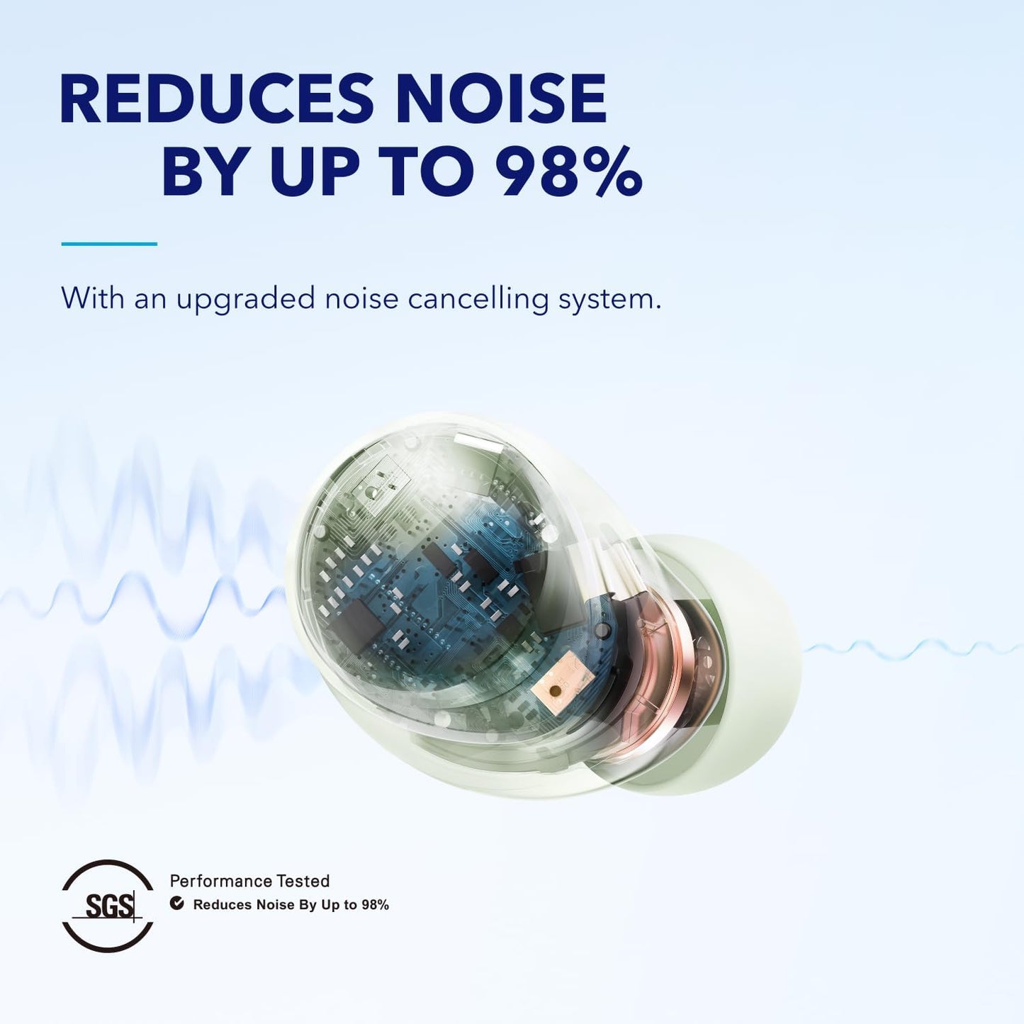 soundcore by Anker Space A40 Auto-Adjustable Active Noise Cancelling Wireless Earbuds, Reduce Noise by Up to 98%, 50H Playtime, Hi-Res Sound, Comfortable Fit, App Customization, Wireless Charge (Blue) | Reduce Noise by Up to 98%, Ultra Long 50H Playtime,