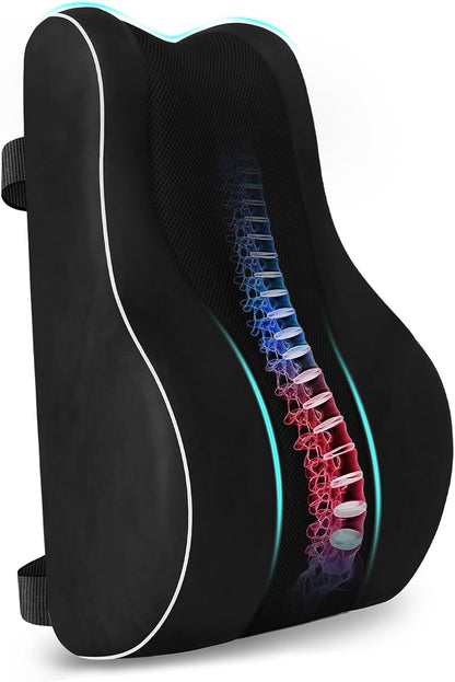CloudBliss Lumbar Support Pillow, Memory Foam for Office Chair, Black | Ergonomic High-Density Memory Foam, Adjustable Straps, Washable Mesh Cover, Lower Back Support for Office, Gaming & Car Seat