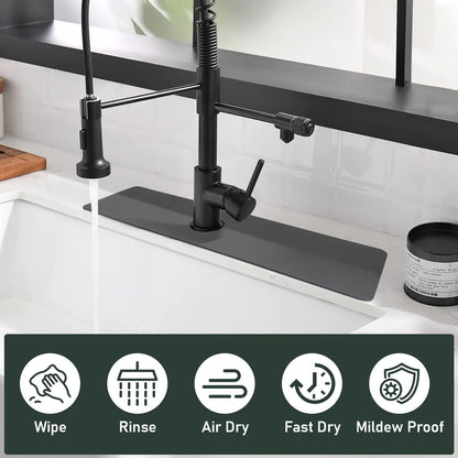 LOPNUR Cuttable Faucet Mat for Kitchen Sink, Extra Long 29 Inch, Black | Super Absorbent & Fast Dry Diatomite Sink Splash Guard, 0.8-2.4 Inch Adjustable Faucet Hole, Cut to Fit Bathroom & RV Sinks