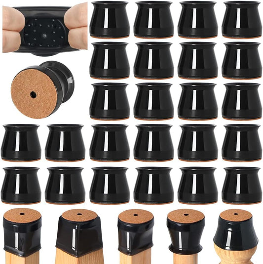 VIUME 24 Pcs Chair Leg Floor Protectors for Hardwood Floors Round | Silicone Covers Felt Pads Furniture Leg Caps Anti-Scratch Reduce Noise Fit (1-5/16" to 2")