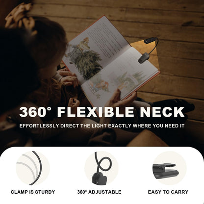 Rechargeable Book Light for Reading in Bed 25 LED - Eye Caring 15 Level Stepless Dimming, Extended 90Hrs Runtime, Lightweight Clip on Light, Gifts for Book Lovers, Black