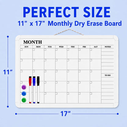 MaxGear Weekly Dry Erase Calendar Board, 11" x 17" Magnetic Whiteboard | Double-Sided Wall Planner: Weekly Calendar on One Side, Blank Whiteboard on The Other, Includes 3 Color Markers and Magnets