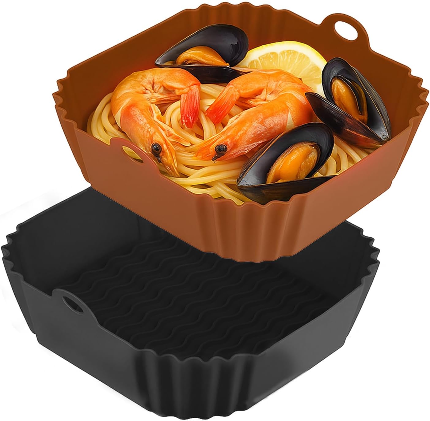 Boribim 2 PCS Square Silicone Air Fryer Liners - 8 Inch Reusable Air Fryer Pot - Air Fryer Accessories - Air Fryer Inserts for 4 to 7 QT Oven Microwave Accessories (Red + Blue)