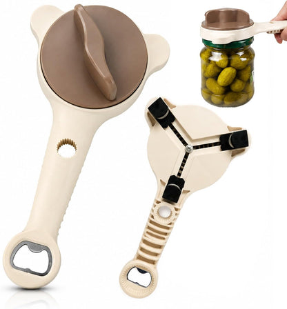 4-in-1 Jar Opener for Weak Hands & Arthritis, Adjustable Lid Opener | Non-Slip Stainless Steel Can & Bottle Opener for Jars, Cans & Bottles, Easy Grip Kitchen Tool for Seniors