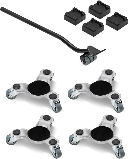 VEVOR Furniture Dolly, 4 Pack 6-Inch Steel Tri-Dolly with 360° PP Swivel Wheels and Non-Slip Cap, 3 Wheels Furniture Lift Mover Tool Set for Moving Heavy Furniture Refrigerator Sofa