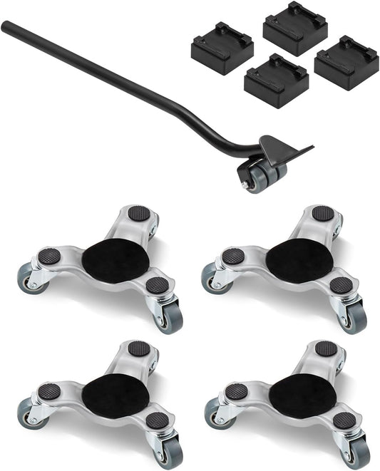 VEVOR Furniture Dolly, 4 Pack 6-Inch Steel Tri-Dolly with 360° PP Swivel Wheels and Non-Slip Cap, 3 Wheels Furniture Lift Mover Tool Set for Moving Heavy Furniture Refrigerator Sofa