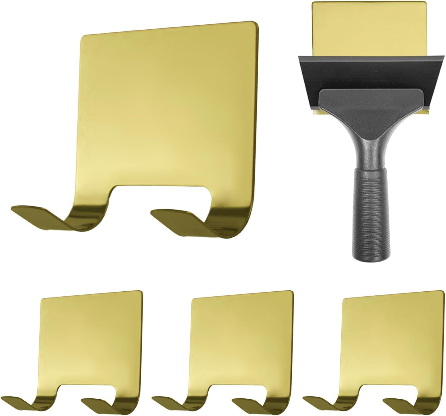 MOROBOR 4 Pcs Shower Squeegee Adhesive Hook, All-Purpose Scraper Holders Towel Hooks Stainless Steel Waterproof Storage Hook Bath Accessories for Kitchen & Bathroom（Black）