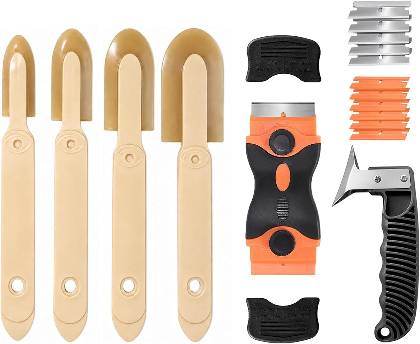 6 Pcs Caulk Tool Set-Multi- Caulk Smoothing Tool,Razor Blade Scraper | Purpose Silicone Caulking Tool Kit,Caulk Remover Tool for Clean Seal Lines,Non-Scratch for Bathroom,Kitchen,Window Repair