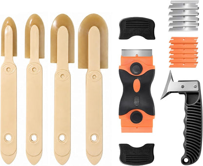 6 Pcs Caulk Tool Set-Multi- Caulk Smoothing Tool,Razor Blade Scraper | Purpose Silicone Caulking Tool Kit,Caulk Remover Tool for Clean Seal Lines,Non-Scratch for Bathroom,Kitchen,Window Repair