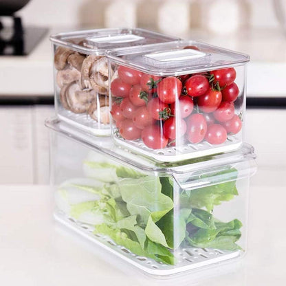Fridge Produce Saver Food Storage Bin Containers, Stackable Refrigerator Freezer Organizer Fresh Keeper Container with Vented Lids, 3 Pack