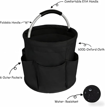 17L Cleaning Caddy with Handle, Portable Picnic Basket, Apple Picking Basket, Gift Basket, Collapsible Bathroom Storage Baskets for Dorm, Bathroom, Tool, Garden, Cleaning Supplies (Black)