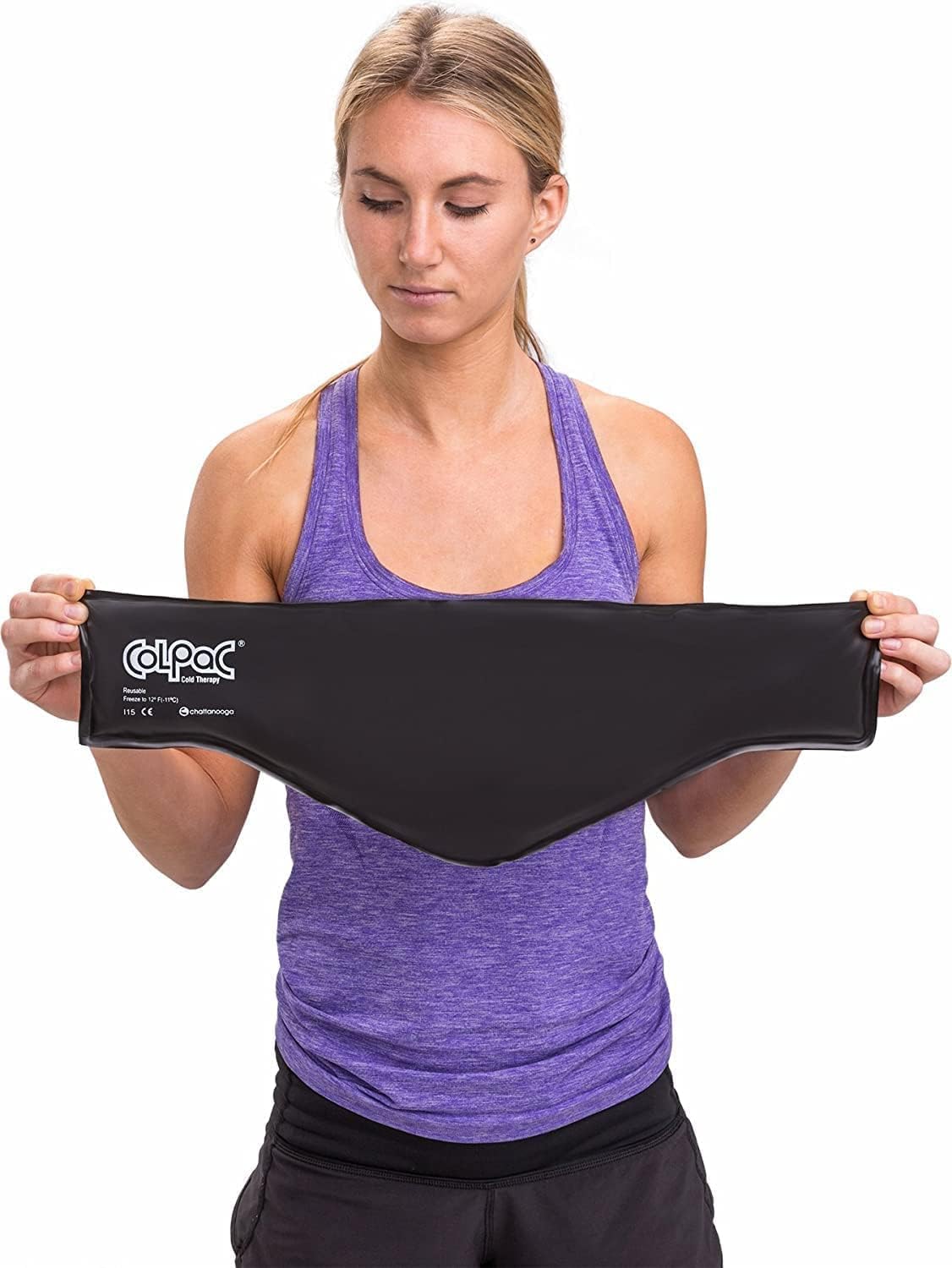 Chattanooga ColPac, Reusable Gel Ice Pack, Cold Therapy for Neck, Shoulder, Upper Back for Headaches, Inflammation, 23" Neck Contour, Blue Vinyl, with a Lumintrail Drawstring Bag