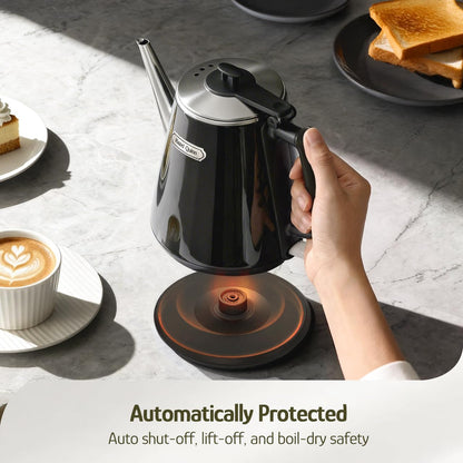 Hazel Quinn Electric Kettle, 1L/34oz Small Tea Kettle - Pearl White | 800W Fast Boil, 304 Stainless Steel Interior, Double-Wall Cool Touch, Gooseneck Spout, Auto Shut-Off, BPA-Free Cordless Home