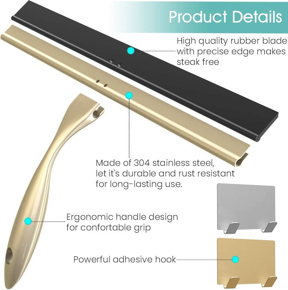 Shower Squeegee for Doors & Windows, All-Purpose, Stainless Steel, 14 Inch, Golden | Stainless steel,Golden in color,All-purpose