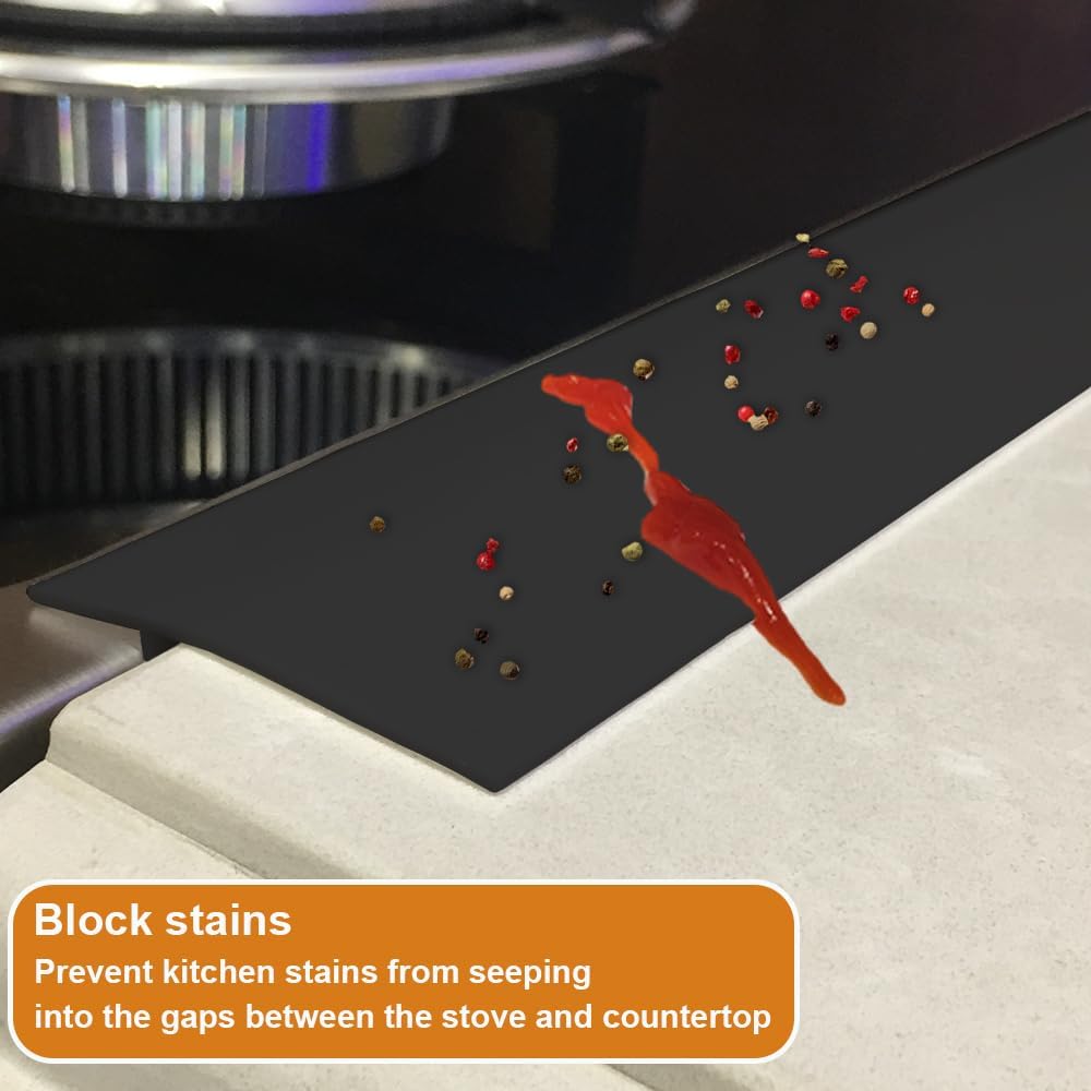 Silicone Stove Counter Gap Cover - 25 Inch Gap Filler 2 Pack Black | Long gap filler seals spills between kitchen appliances Stovetop oven countertop; stove gap cover, gas stove side gap covers