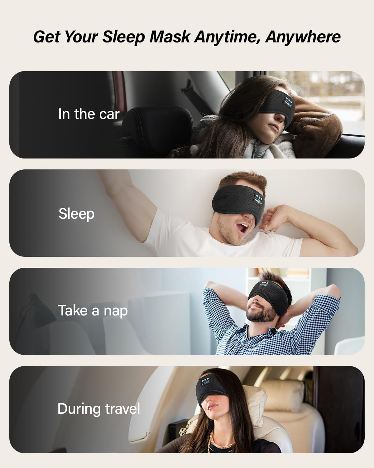 LC-dolida Sleep Headphones, White Noise Bluetooth Sleep Mask 3D Breathable Wireless Eye Mask for Timing, Sleep Mask with Bluetooth Headphones for Side Sleepers Travel Yoga, Cool Gadgets for Women Men