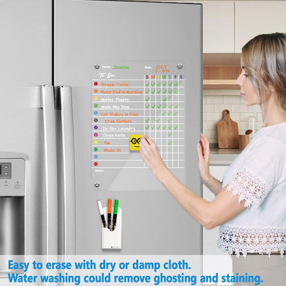 Magnetic Acrylic Chore Chart 17"x12" Clear Chore Chart for Adults and Teenagers Dry Erase Board Includes 3 Dry Erase Markers