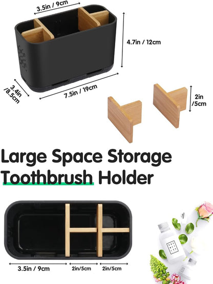 GFWARE Toothbrush Holders for Bathrooms - Bamboo Divider Toothbrush and Toothpaste Holder with Drainage, Kids Electric Toothbrush Organizer for Bathroom Countertop, White Tooth Brush Holder | 5 Slots Toothbrush and Toothpaste Holder with Bamboo Divider,