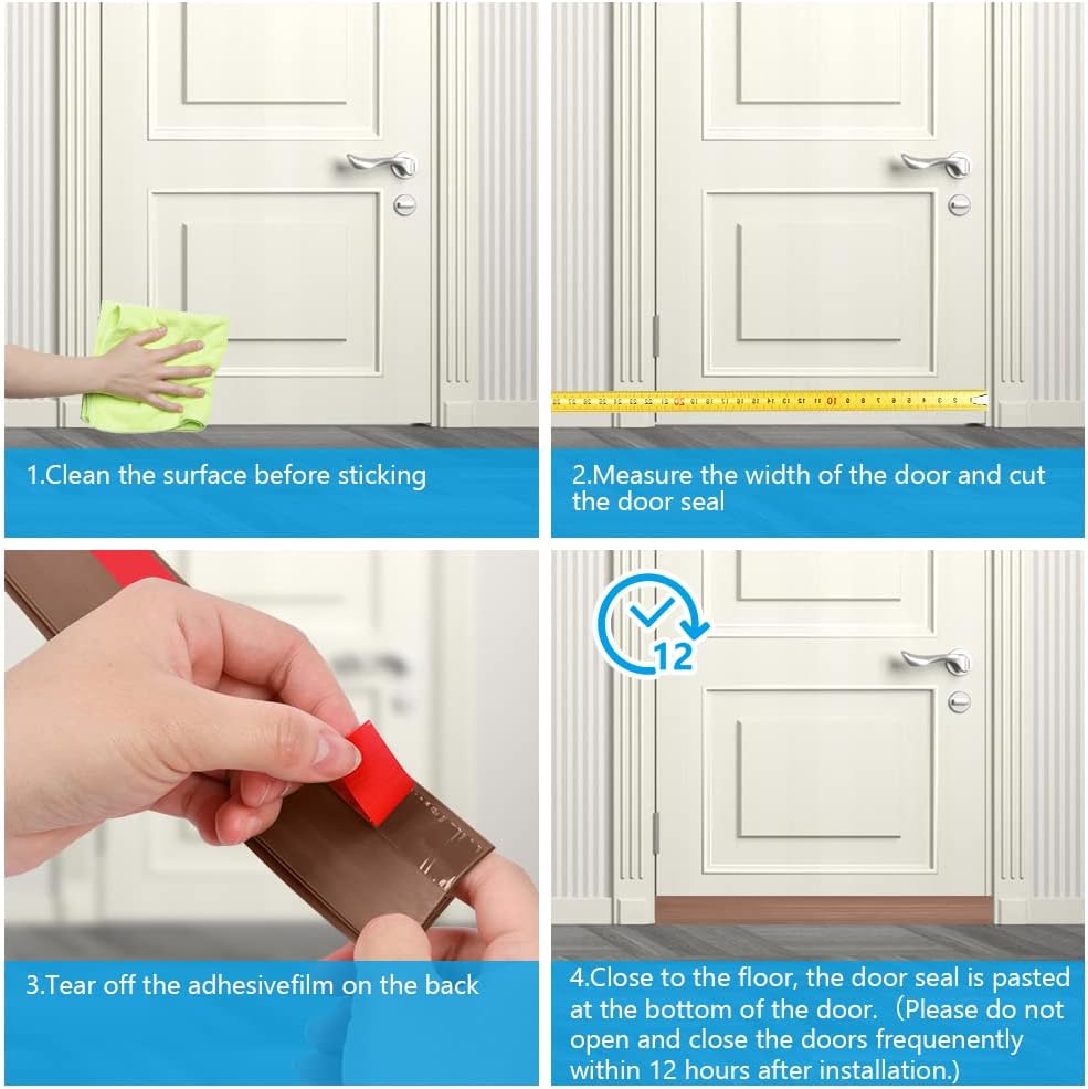 Ainiv Door Draft Stopper Under Door Seal, 2" W x 39" Cutable Soundproof Door Seal, Adhesive Under Door Sweep Weather Stripping Soundproof Kit, Under Door Draft Stopper Seals Anti-Collision-Black