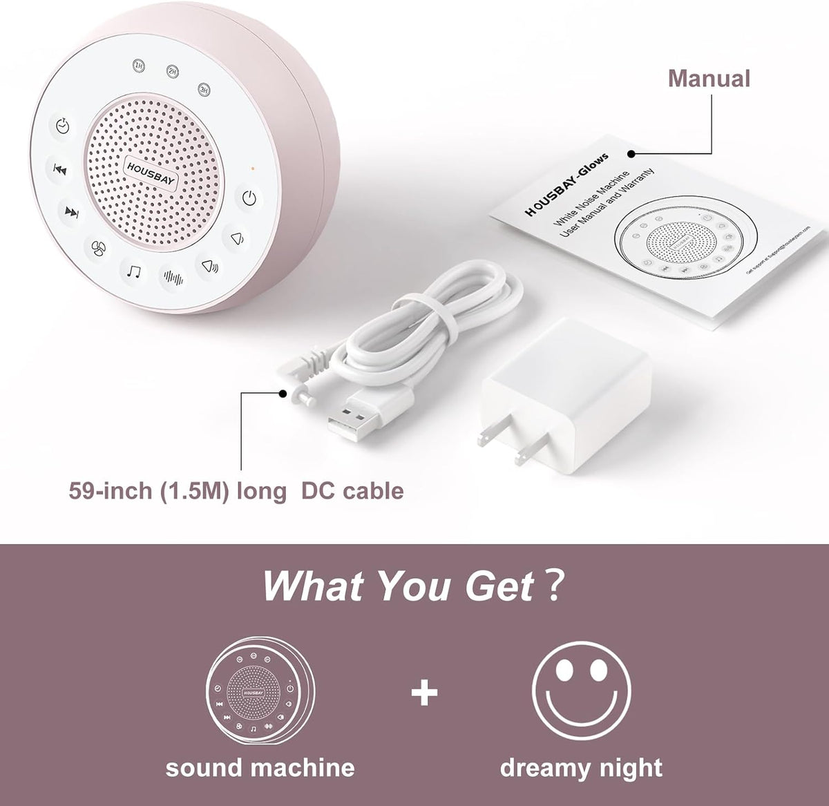 Housbay White Noise Machine with 31 Soothing Sounds, 5W Loud Stereo Sound, Auto-Off Timer, Adjustable Volume, Sleep Sound Machine for Baby, Kid, Adult -Wood Grain