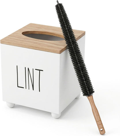 Lint Bin for Laundry Room, Farmhouse Lint Box, Wooden Lint Holder with Lid, Lint Container for Laundry Room Decor, Dryer Lint Trash Can for Laundry Accessory Organization
